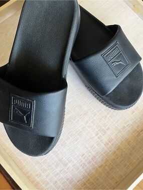 Puma Black Embossed Logo Slide Sandals